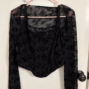Black Floral Sheer Corset Top